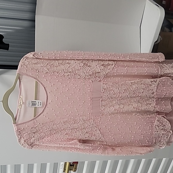 Indigo Soul Women's Lined Lace Layered Tunic 2XL Sequin Detail Long Sleeves Pink - Picture 2 of 10